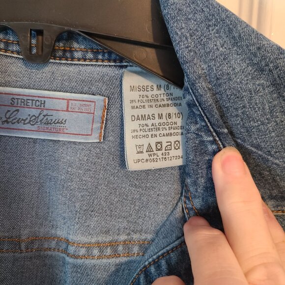 Vintage Levi Strauss Stretch Denim Pearl Snap Shirt Size Misses M 8/10 Western - Picture 3 of 4